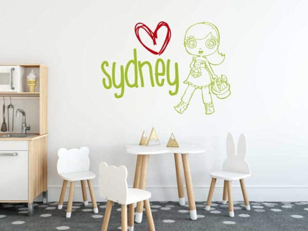 Personalized Name &#8211; Pretty Girl with her Teddy &#8211; Wall Decal Sticker Nursery for Home Decor