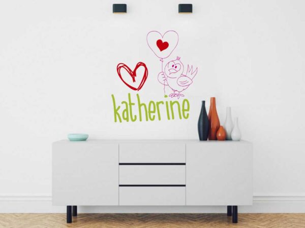 Personalized Name &#8211; Little Bird with a Balloon &#8211; Wall Decal Sticker Nursery for Home Decor