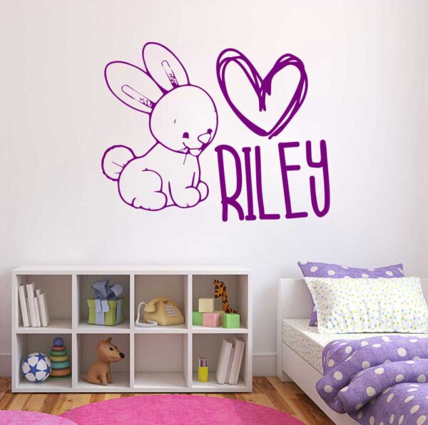 Personalized Name &#8211; Nice Rabbit with Heart &#8211; Wall Decal Sticker Nursery for Home Decor