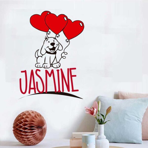 Personalized Name &#8211; Tender Dog with Heart Balloon &#8211; Wall Decal Sticker Nursery for Home Decor