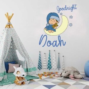 Baby &#038; Moon Goodnight Nursery Wall Decal Vinyl Sticker