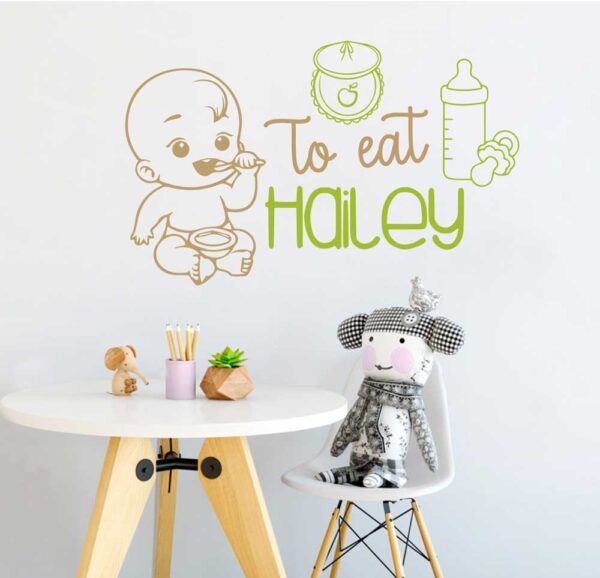 Baby Eating Custom Name Wall Decal Vinyl Sticker Nursery for Home Decor