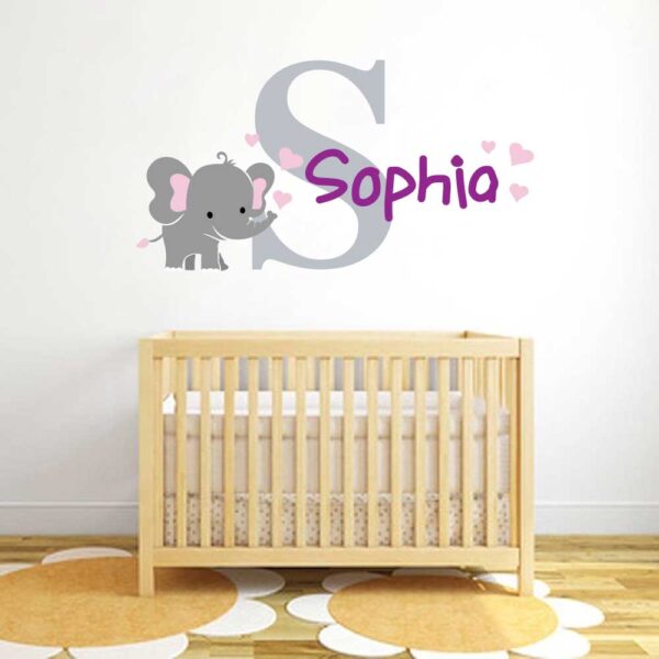 Elephant name and Initial Wall Decal Vinyl Sticker