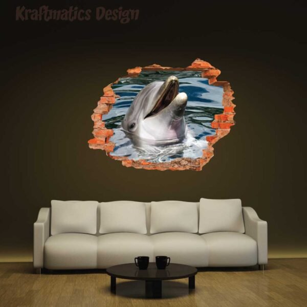 Dolphin Smiling 3D Wall Decal Vinyl Sticker