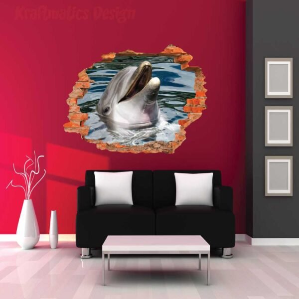 Dolphin Smiling 3D Wall Decal Vinyl Sticker