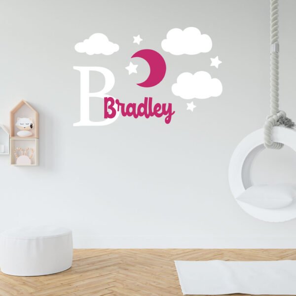 Stars &#038; Clouds Custom Name and Initial Wall Decal Vinyl Sticker
