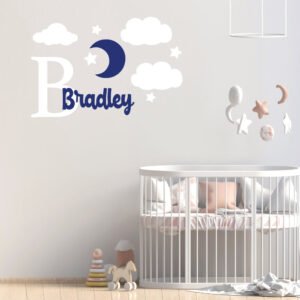 Stars &#038; Clouds Custom Name and Initial Wall Decal Vinyl Sticker