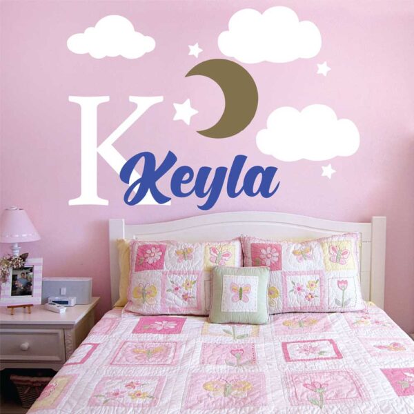 Stars &#038; Clouds Name and Initial Nursery Wall Decal Vinyl Sticker