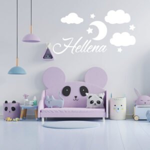 Stars Clouds &#038; Moon Custom Name Nursery Wall Decal