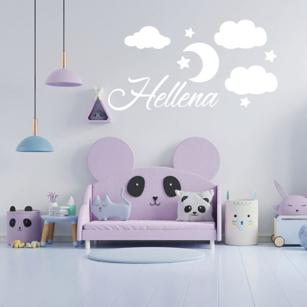 Stars Clouds &#038; Moon Custom Name Nursery Wall Decal