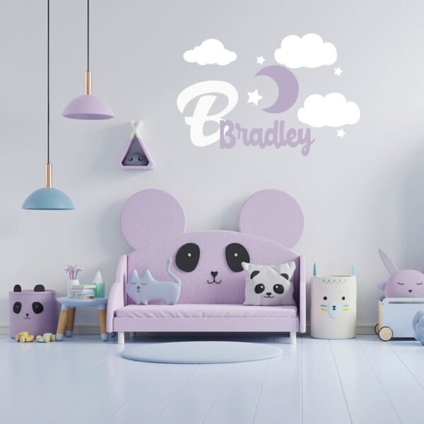 Custom Name and Initial Stars &#038; Clouds Nursery Wall Decal