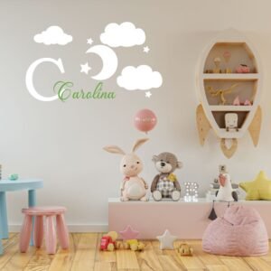 Stars &#038; Clouds Name and Initial Nursery Wall Decal Vinyl Sticker