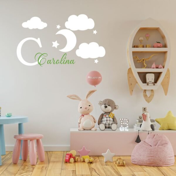 Stars &#038; Clouds Name and Initial Nursery Wall Decal Vinyl Sticker