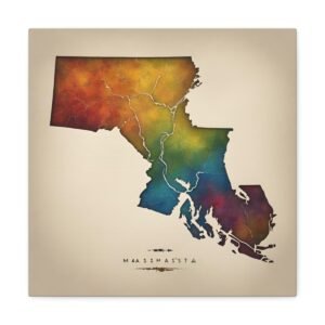 Massachusetts Canvas Gallery Wraps &#8211; Massachusetts Home Office Living Room Wall Decor Canvas Art &#8211; Housewarming Gifts &#8211; MA New Home Gifts